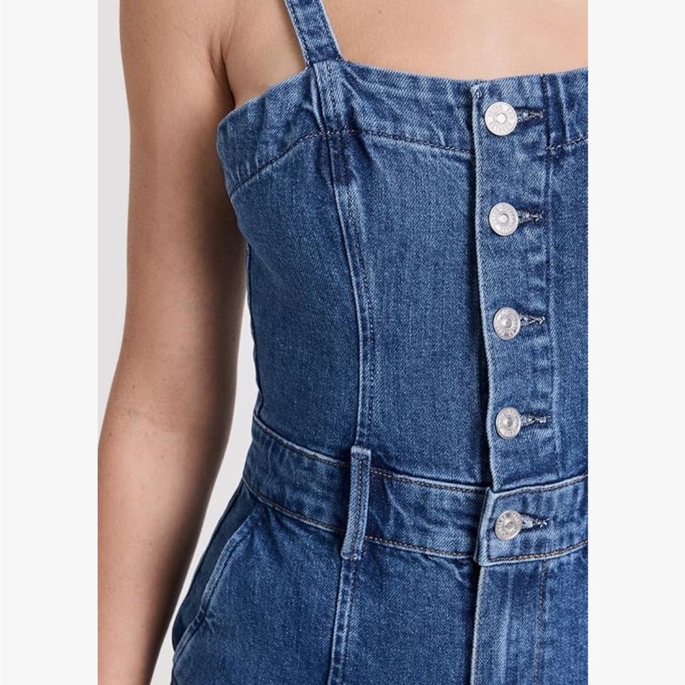 Women’s PAIGE Anessa Seamed Denim Wide Leg Cropped Jumpsuit in Delia - Picture 3 of 13